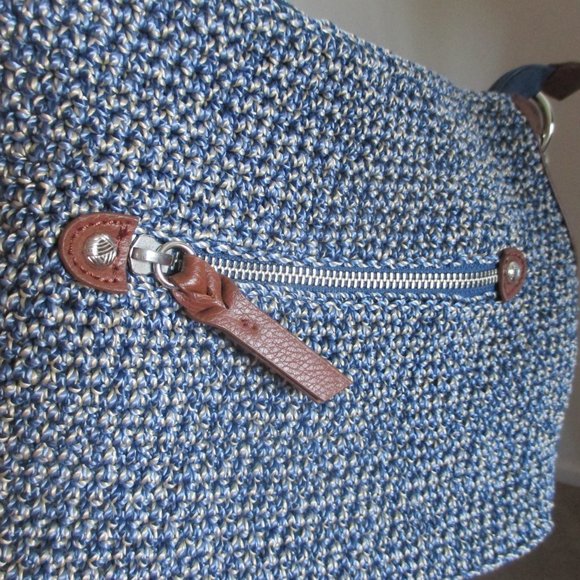 The Sak Blue Denim Crocheted Shoulder Bag Braided Strap Silver Metal Hardware - Picture 8 of 13
